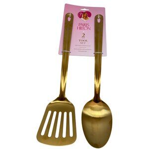 Paris Hilton 2-Piece Tool Set Gold Solid Spoon &‎ Slotted Turner Stainless Steel